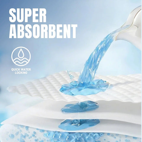 Heavy Duty 40 Count Bed Pads With Secure Adhesive Tabs, 30X36 Disposable Underpads absorb water quickly in demo.
