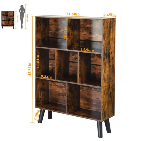 Three Tier Cube Bookshelf With Legs In Rustic Brown Mid Century Modern Style Dope Space Saving Open Bookcase