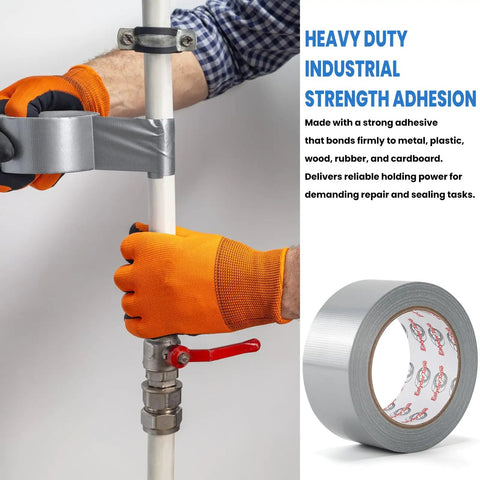 Heavy Duty Silver Duct Tape 2 Inch By 30 Yard Waterproof Industrial Tape For Everyday Repairs And Quick Fixes, Tough As Nails Industrial Strength Adhesive That Binds To Metal, Plastic, Cardboard, And More, One Roll, wrapped on pipe