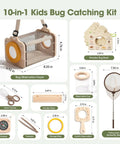 Wooden Bug Catcher Kit For Kids 3 To 8 Ten Piece Durable Outdoor Explorer Set with magnifier, net, and storage case.