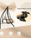 2 In 1 Convertible Porch Swing Bed With Adjustable Canopy And Removable Cushions Solid Metal Frame showcasing canopy adjustment