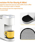 Snap-On Drip Tray Cover For Keurig K-Mini Coffee Maker With Precision 4.5-Inch Base Fit, shown in black installed on machine.