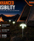 Glowing 15 Pack 8 Inch Heavy Duty Screw In Tent Stakes Drill In Ground Anchor Pegs illuminating campsite at night near tent.