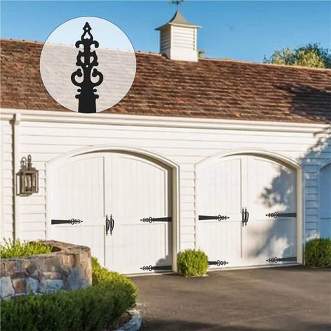 Six Piece Steel Garage Door Hardware Kit, Decorative Hinges and Handles on white garage doors