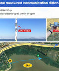 Drone displays range test for DX-LR01 SMD LoRa UART Serial Transceiver Module 868 or 915 MHz With AT Command 22 dBm Output 5 Km