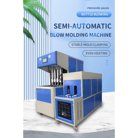 Semi Automatic Bottle Blowing Machine Customizable Molds For Home And Business Packaging Multi Size Compatibility Heavy Duty Plastic Forming Equipment with pressure gauge and even heating.