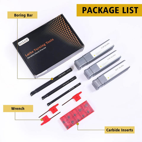 Pro Grade Indexable Lathe Turning Tool Kit Includes 3 Lathe Boring Bars S07K S10K S12M SCLCR06 And 10 Carbide Inserts CCM21.51