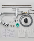 3 In 1 Kitchen Faucet With Hot Cold And RO Drinking Water No Brainer Two Handle Pull Down Chrome Faucet installation kit