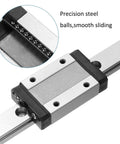 Beefy 300mm MGN9C Miniature Linear Guide Rail with Single Stainless Steel Carriage Block showing precision steel balls for smooth sliding.