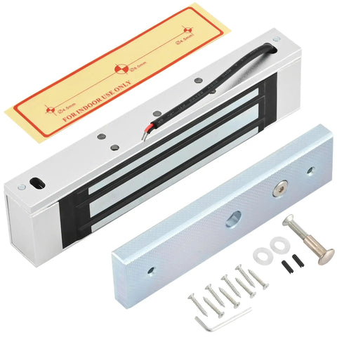 Beefy Heavy Duty Waterproof 12V DC Magnetic Door Lock With 600LBS Holding Force Surface Mount showing components and screws