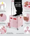 Foldable Utility Cart With Stair Climbing Wheels Telescoping Handle And Collapsible Rolling Trolley Pink For Grocery Shopping