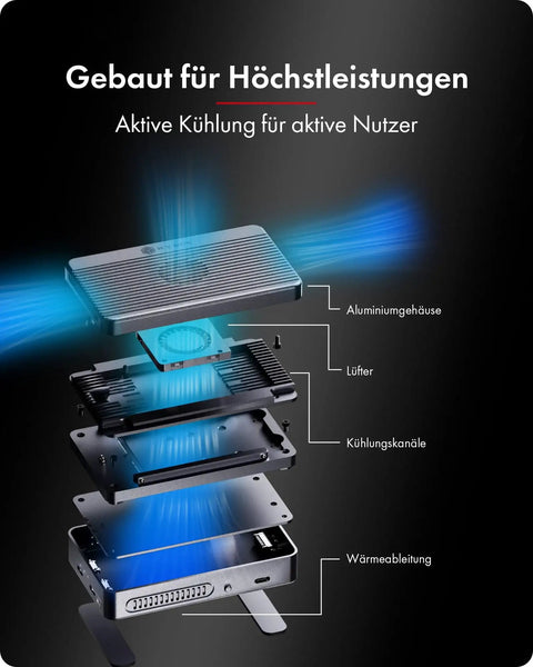 Exploded view of the Blazing Fast Thunderbolt 4 Docking Station For Dual M.2 Nvme Ssd Drives With Raid Mode And Usb4 Hub, showing components.