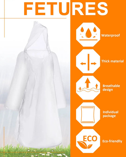 Bulk 120 Pack Clear Disposable Hooded Rain Ponchos For Adults Super Light Each Weighs One Ounce Individually Packed