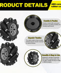 2Pack Mecanum Wheels Set For Smart Robot Cars, 97mm Omnidirectional Wheels With 3.82mm ABS Rubber Left Drive details
