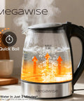 Electric Glass Kettle With Auto Shut Off 1.8L Borosilicate Glass Body Stainless Steel Inner Lid And Base Quick Boil on Countertop