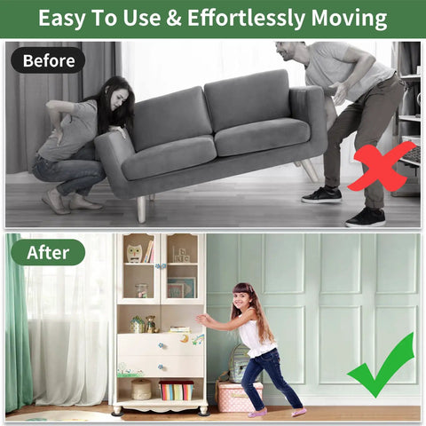 Heavy Duty Felt Furniture Movers Sliders For Hardwood Floors Two Point Five Inch Square shown helping a girl easily move furniture.