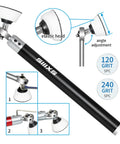 SIIIXS carbide-tipped wood lathe tool set with bowl sander, 8 carbide inserts, black aluminum handle and adjustable head.