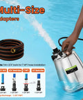 Person holding Beast Mode Submersible Sump Pump With One Half HP Motor Delivers Up To 2300 GPH For Quick Pool Drains And Flood Cleanup