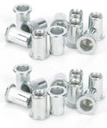 20 Pieces Aluminum Alloy Rivet Nut Kit Set M6 X 10 Rivet Nuts Fasteners silver finish on white background