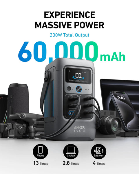 192Wh Portable Power Station With LiFePO4 Battery, 200W Solar Generator with multiple device charging capability.