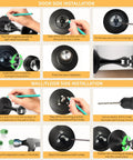 Installation guide for Heavy Hitter Magnetic Door Stops 2 Pack; steps for door and wall mounting.