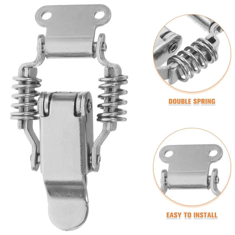 Solid 4pc Iron Spring Toggle Latch Clamps With Buckles For Toolboxes And Cabinets Super Durable Heavy Duty Holders, showing double spring latch.
