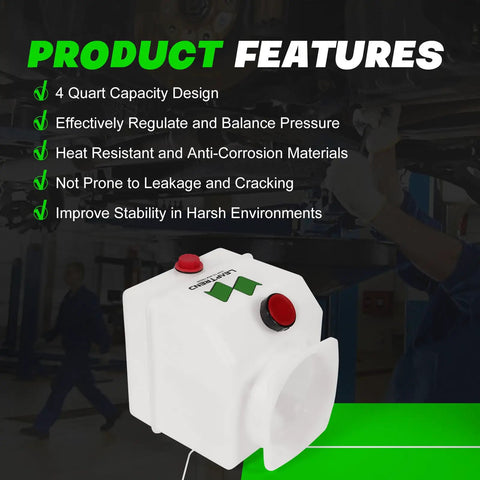 4 Quart Poly Power Unit Hydraulic Fluid Reservoir Tank for Heavy Duty Hydraulic Systems with product features highlighted