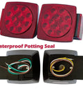 LED Trailer Light Kit 12V Submersible Tail Marker Lights with Wiring Harness showing front and back view, DOT Certified.
