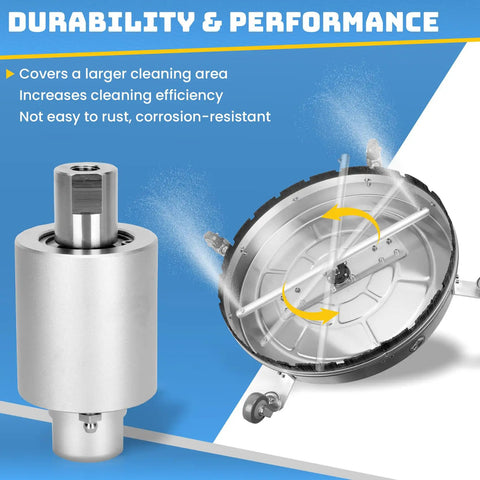 Rotary Swivel Head Replacement For BE Whirl-A-Way Surface Cleaners 16 To 24 Inch, 8 GPM, 4000 PSI, aluminum body with durability details
