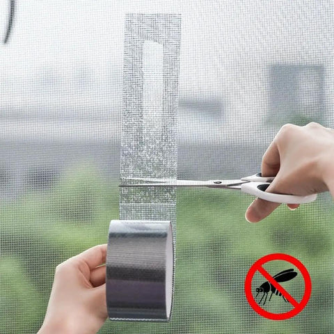 Window And Door Screen Repair Patch Kit With Self Adhesive Tape For Quick Hole Fix Durable Mending Strip applied to window screen