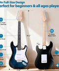 Front and back view of blue 39 Inch Full Size Electric Guitar Starter Pack With Amp Nylon Carrying Case and Accessory Kit for beginners