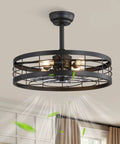Dope Industrial Caged Ceiling Fan With Light And Remote 22 Inch Black Farmhouse Fixture for kitchen, bedroom, or outdoor use