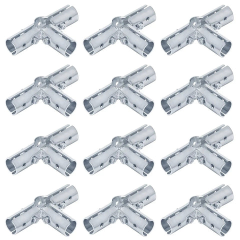 12 Pack Rock Solid Four Way Cross Emt Conduit Connector And One Half Inch Electrical Pipe Clamp Fitting With No Sweat Bolt Kit Low Carbon Steel And Durable Blue Coating For Easy Wiring Installations arranged in a grid.