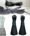 Rugged Rubber Sandblasting Gloves For Abrasive Blasting, Long 23.6 Inch Cuffs With Cotton Lining, Built For Sandblast Cabinets