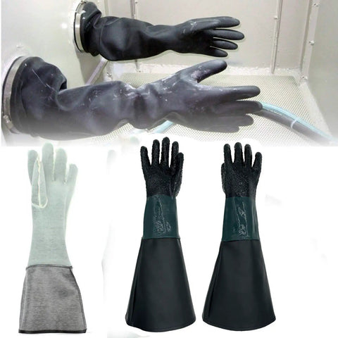 Rugged Rubber Sandblasting Gloves For Abrasive Blasting, Long 23.6 Inch Cuffs With Cotton Lining, Built For Sandblast Cabinets