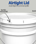 5 Gallon Airtight Bucket With Gasket Lid, Food Grade BPA Free Plastic, Heavy Duty Multi Use Storage, Metal Handle With Grip, Stackable White Bucket Set