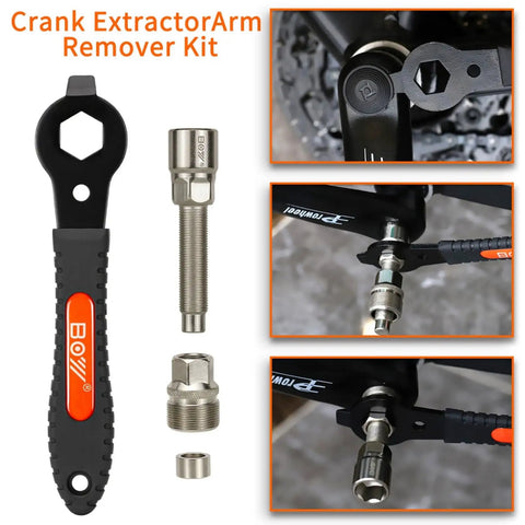 Crank Puller Tool Set For Bikes With Allen Wrench Square Crank Remover Kit Compatible With ISIS Drive And Octalink shown with tools