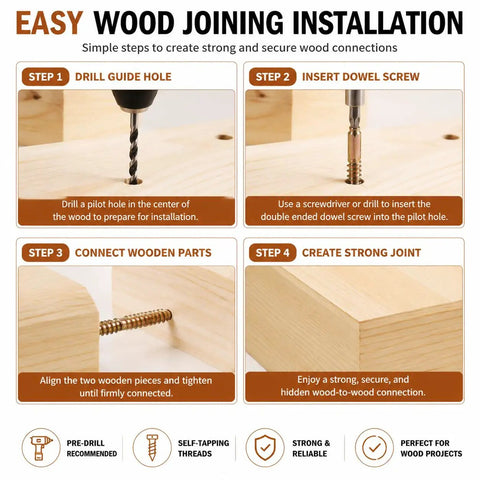 Easy installation steps for 15 Piece M10x100 Double Ended Dowel Screws For Wood Self Tapping Hardware Tough As Nails Heavy Duty Fastener Kit.