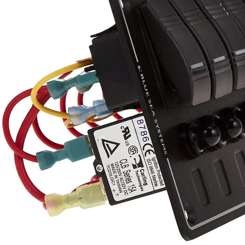 Water Resistant 6 Position Circuit Breaker Panel For Boats Black With IP66 Protection LED Indicator Lights Ideal For Flybridge And Open Cockpit