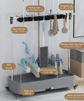 Movable Mop Rack And Broom Holder Cleaning Tool Cart For Housekeeping And Garage Storage Grab And Go Ready Heavy Duty Wet Mop Drain Rack In Gray 62cm Long With Five Slots For Mops Brooms Shovels And Long Handled Tools.