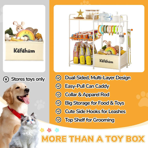 All In One Dog Toy Storage Organizer For Living Room With Toy Shelf Collar Rod Can Dispenser And Leash Holder Multi Functional Dog Basket Perfect Puppy Essentials Box For Toys Treats And Accessories