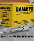 Box of "SAMMYS Threaded Rod Anchoring System" and Rod Anchor Super Screw on display