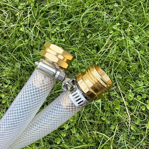 Dope 7-Piece Garden Hose Repair Kit With Aluminum Quick Connect Fittings And Splitter For Car Washing Irrigation, Gold Finish 5/8 3/4 Inch Heavy Duty No Leaks on two hose ends