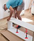 Cabinet jacks for installing upper cabinets, 2-pack with red clamps and adjustable black poles