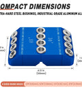Angled Drill Guide Jig For Cable Railing And Deck Posts With 30 45 90 Degree Holes, All Metal Build, Blue dimensions and holes