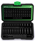 29-Piece 1/4-Inch Drive Impact Socket Set With Shallow And Deep 12-Point Sockets, open case showing metric sockets 4-15mm