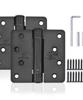 No Sweat Install 4 Inch Matte Black Self Closing Door Hinges With Adjustable Spring Tension and Seamless Bearing Core For Dead Straight Auto Close Commercial Doors Includes Solid Pair with screws.