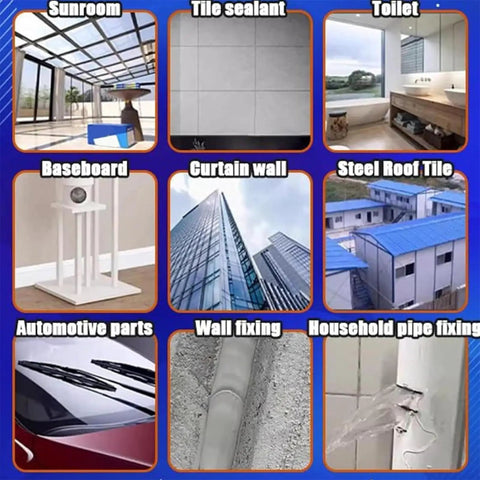 Heavy Duty Waterproof Sealant And Bonding Adhesive With Rock Solid Polymer Formula For Bulletproof Structural Reinforcement and view of various applications in construction and repairs.