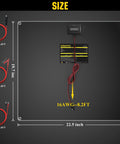 Diagram showing the 12V 50W Solar Trickle Charger With MPPT Controller dimensions and cable sizes for cars and RVs.