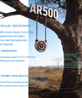AR500 Steel Gong Targets Set 1/2 Inch Thick With Bear Head Laser Cut Silhouette hanging from tree showcasing strength
